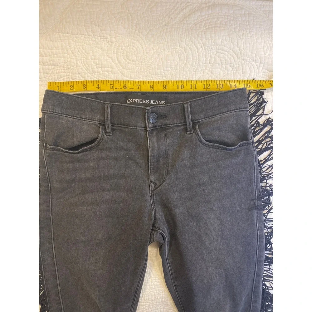 Express Jeans Womens 6R Black Fringe Side Seam Mid Rise Legging Skinny Denim - Picture 4 of 8